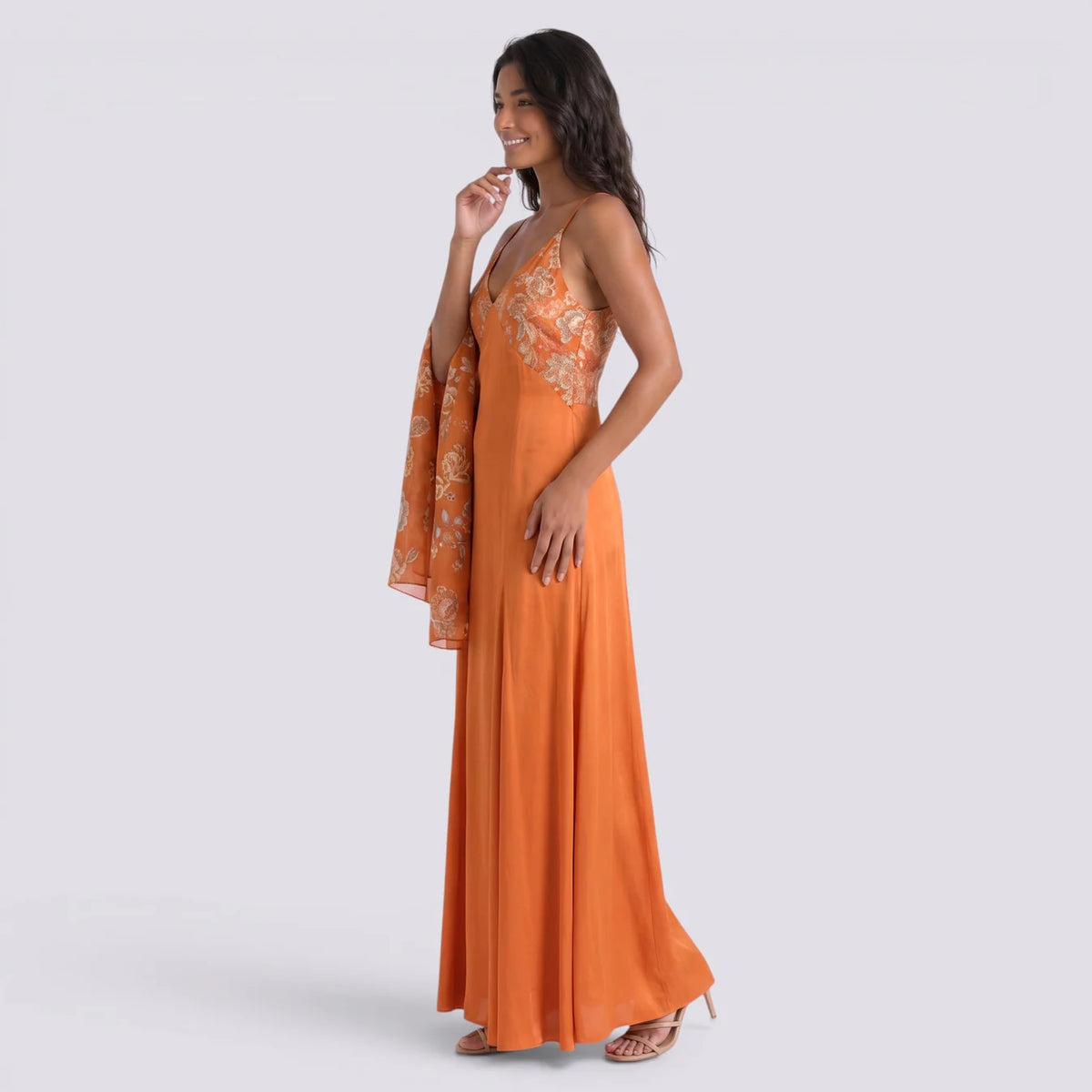 Elena | Vestido largo mujer floral satinado de tirantes
