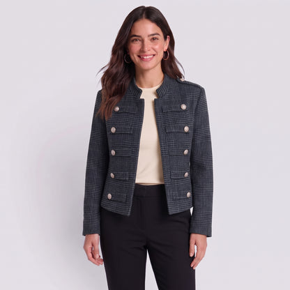 Daniela | Chaqueta Napoleón con cuello de pie y estampado de pata de gallo
