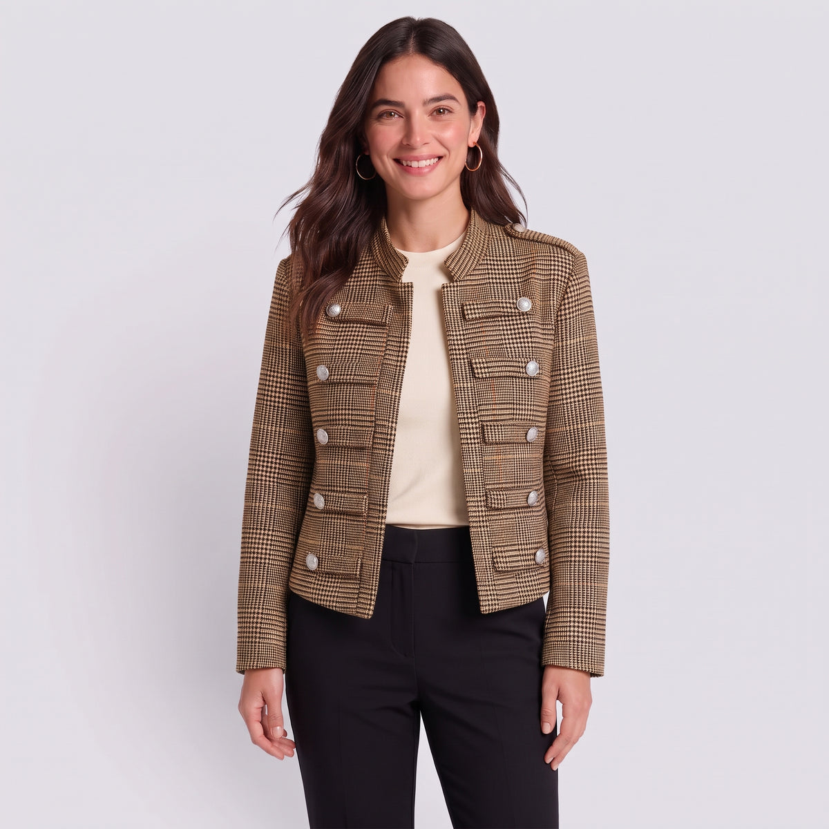 Daniela | Chaqueta Napoleón con cuello de pie y estampado de pata de gallo