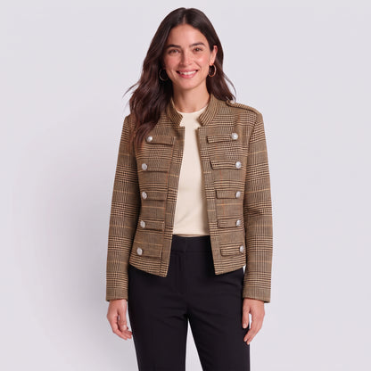 Daniela | Chaqueta Napoleón con cuello de pie y estampado de pata de gallo