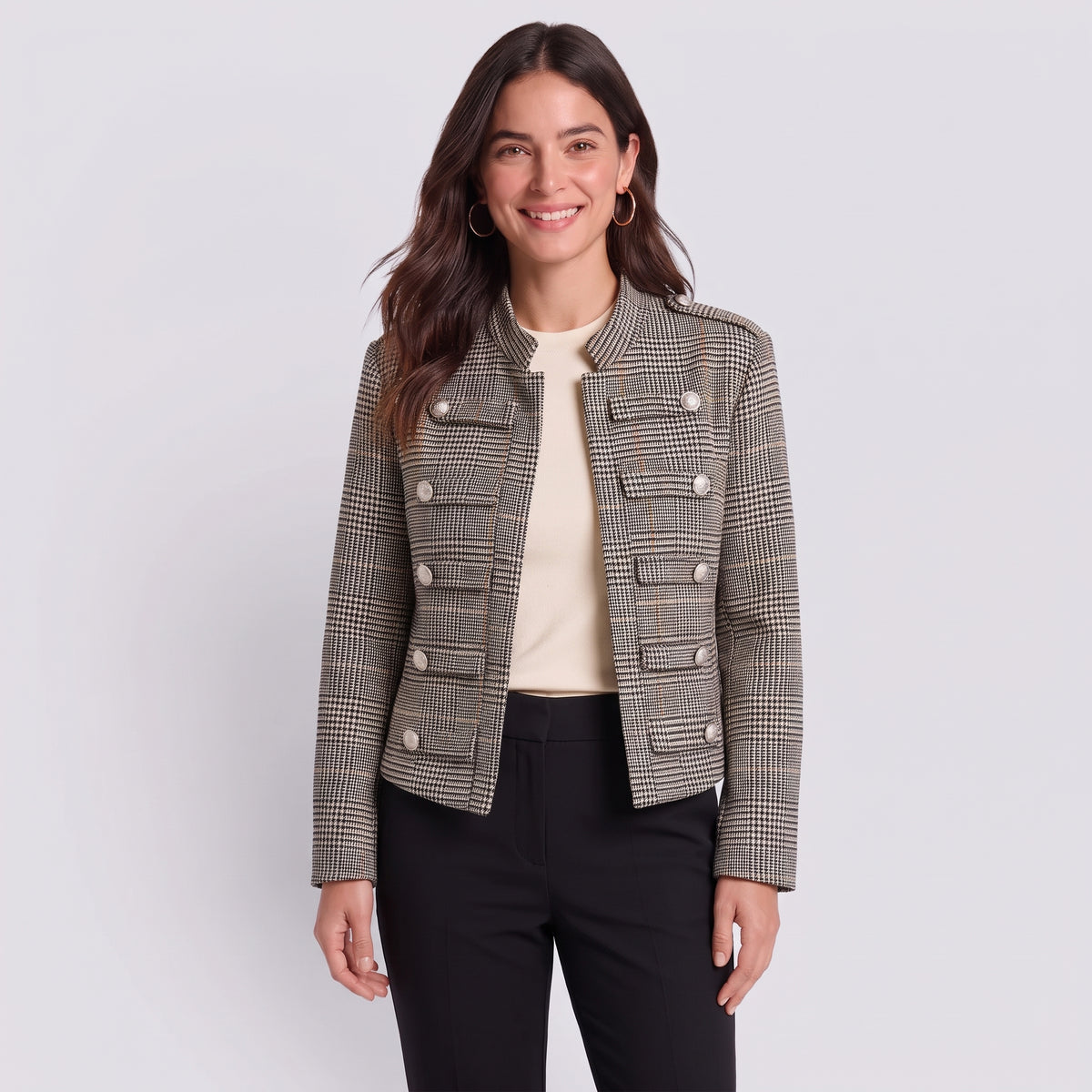 Daniela | Chaqueta Napoleón con cuello de pie y estampado de pata de gallo