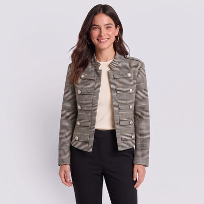 Daniela | Chaqueta Napoleón con cuello de pie y estampado de pata de gallo