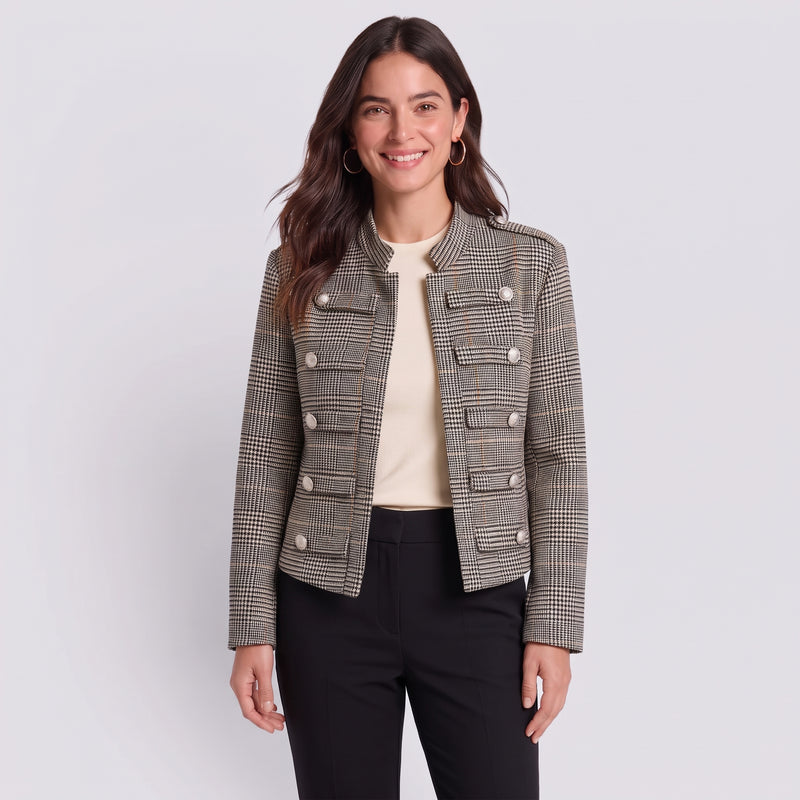 Daniela | Chaqueta Napoleón con cuello de pie y estampado de pata de gallo