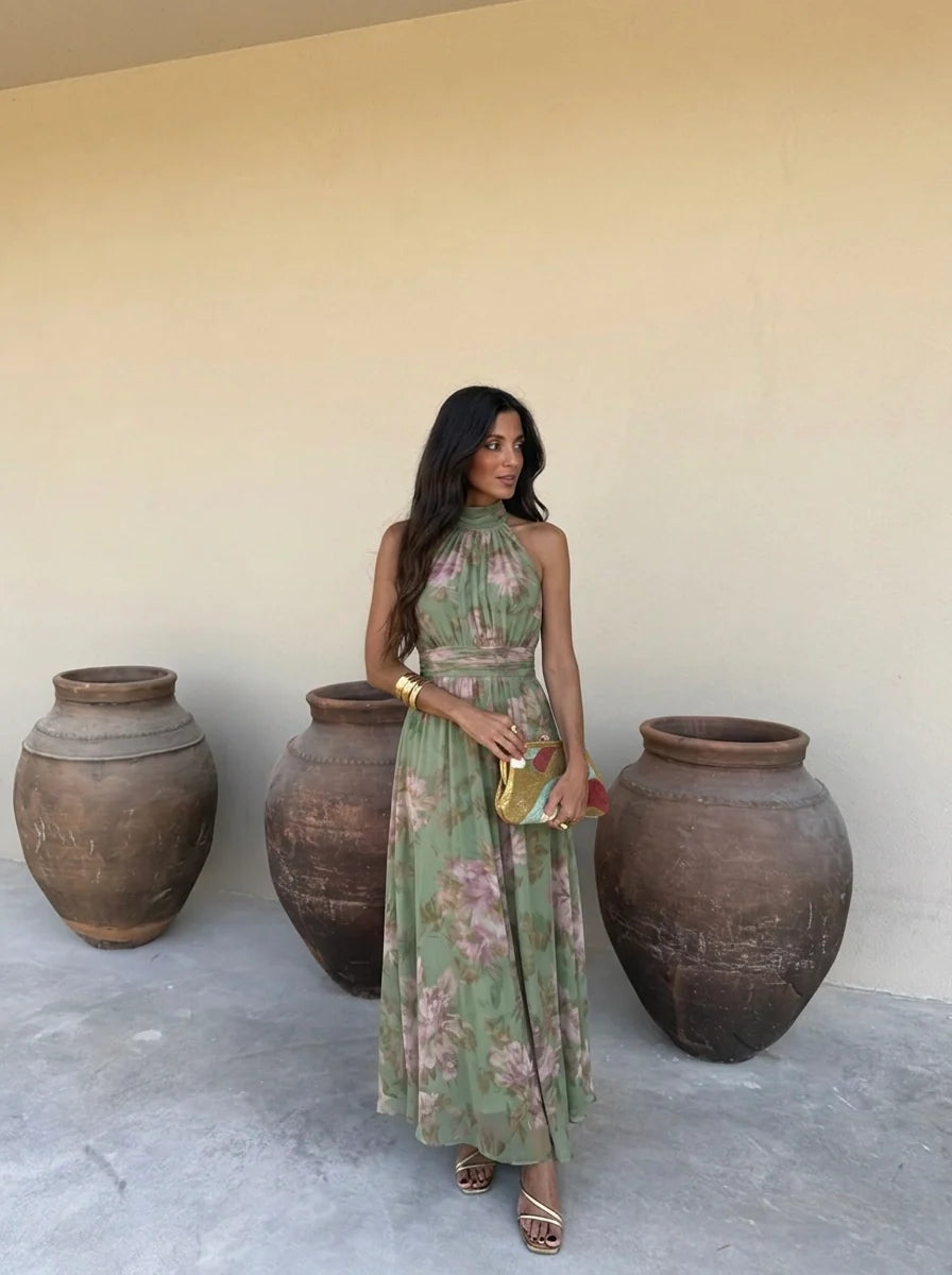 Lidia | Vestido largo floral con cuello halter