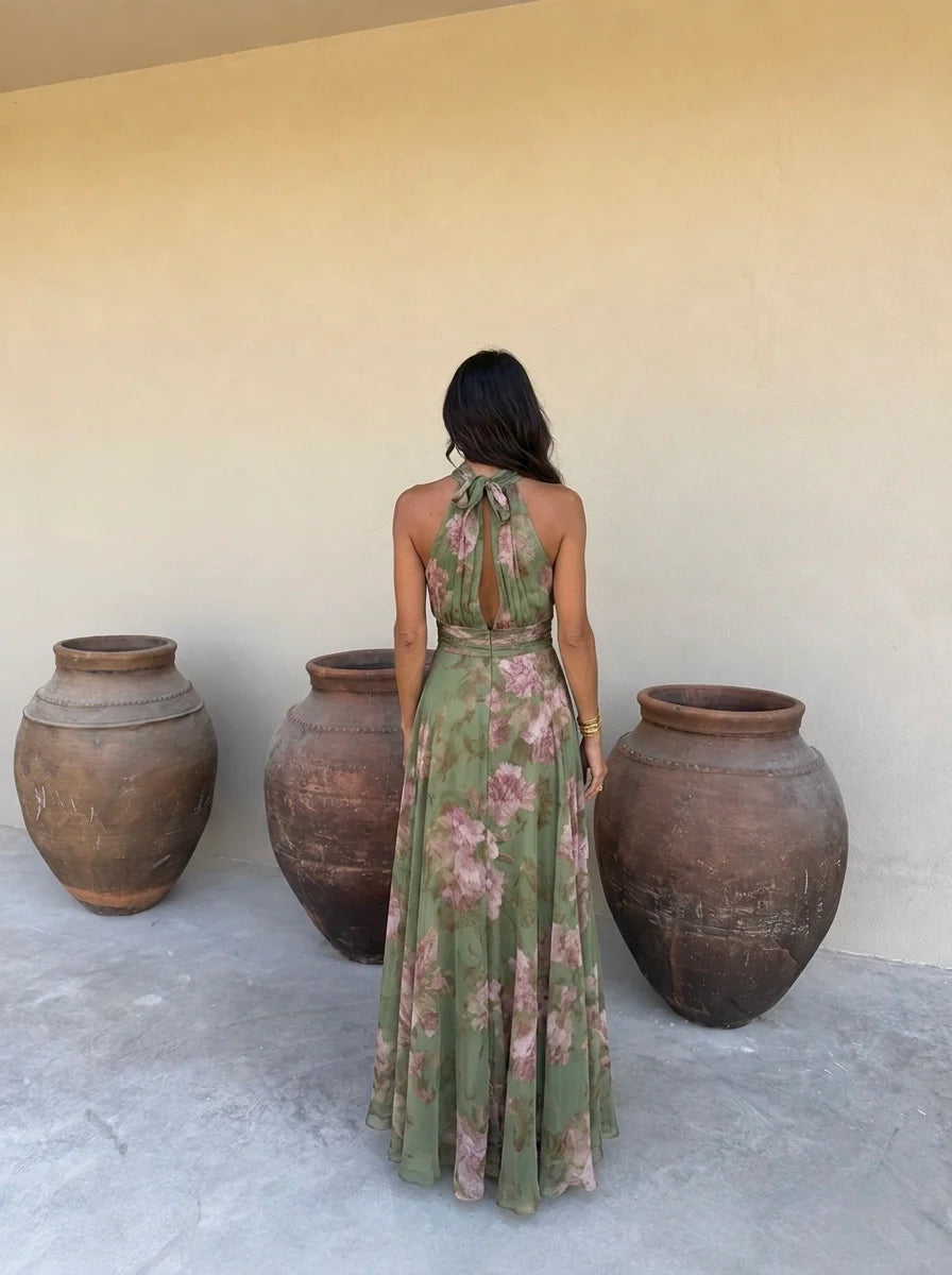 Lidia | Vestido largo floral con cuello halter