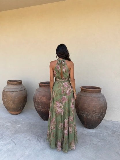 Lidia | Vestido largo floral con cuello halter