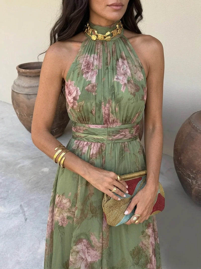 Lidia | Vestido largo floral con cuello halter