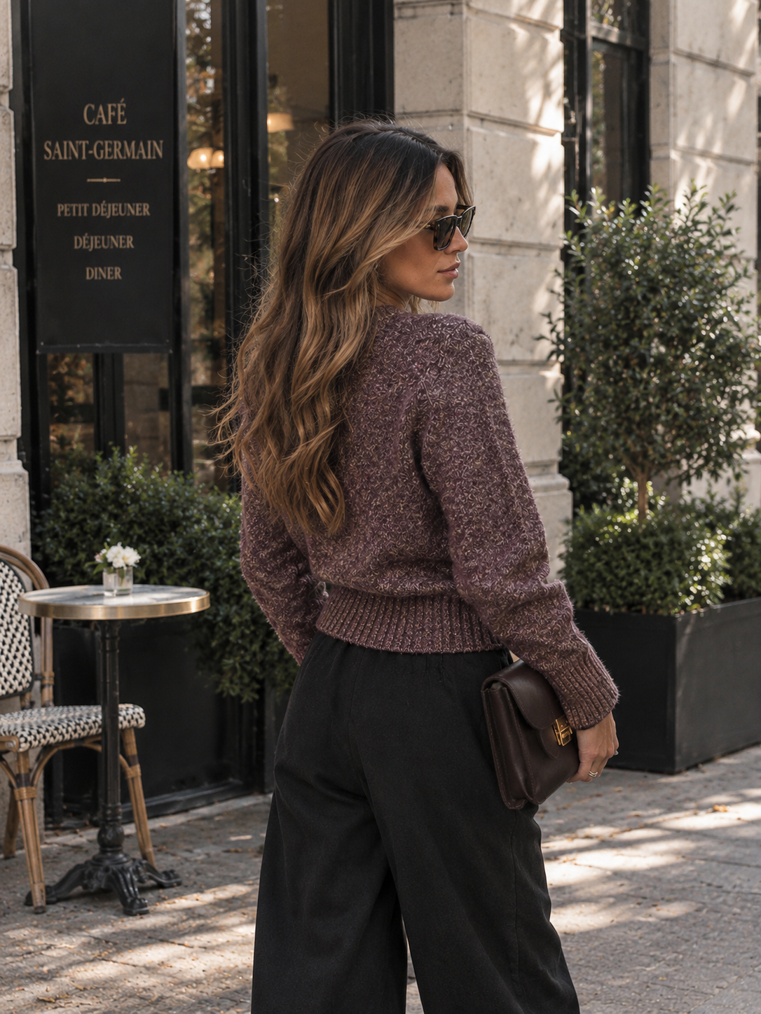 Violeta | Jersey mezcla de lana con cuello Henley y tejido jaspeado