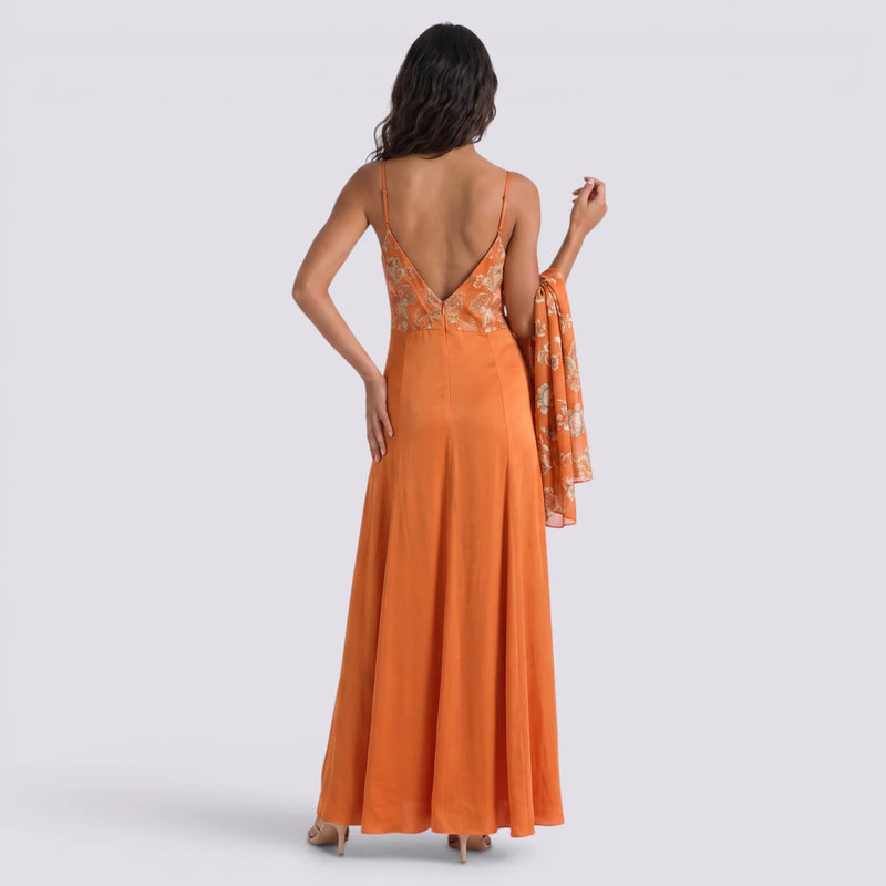 Elena | Vestido largo mujer floral satinado de tirantes