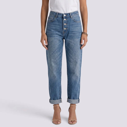 Adriana | Pantalón vaquero recto con pedrería