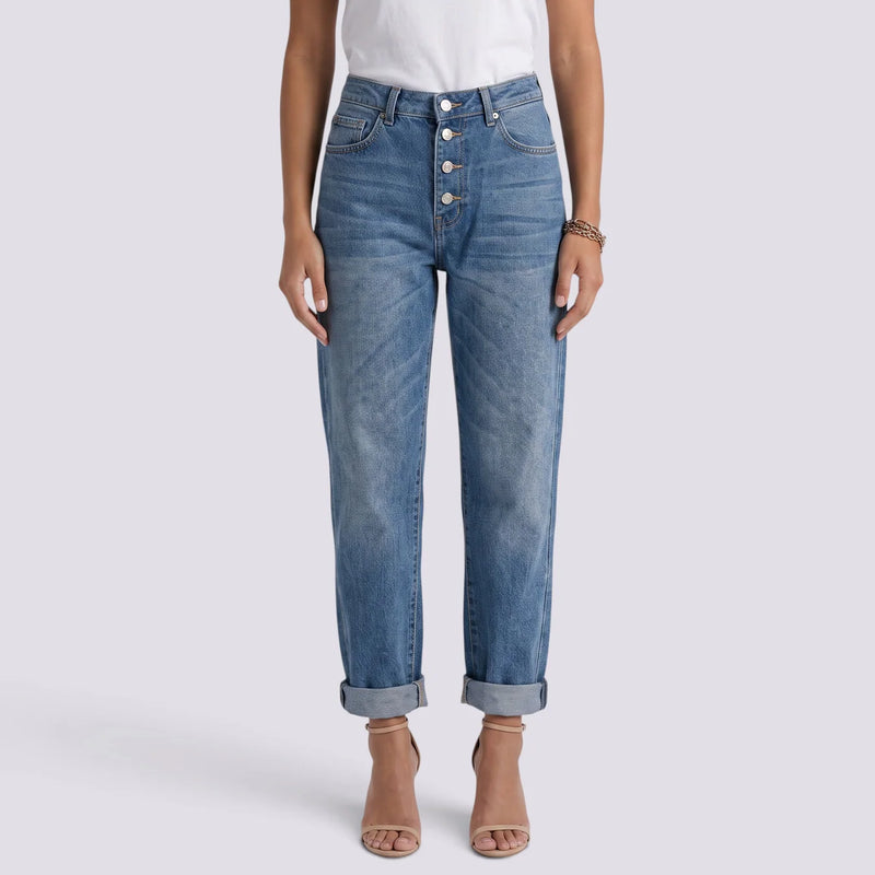 Adriana | Pantalón vaquero recto con pedrería