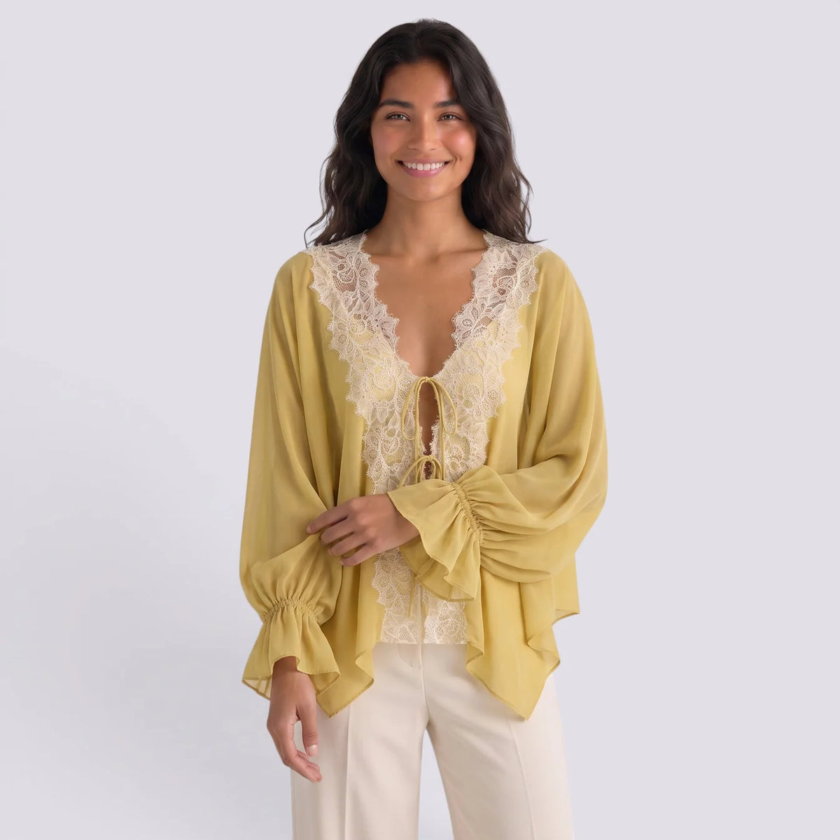 Isabel | Blusa manga larga encaje lazada
