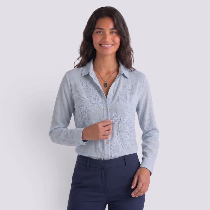 Adriana | Camisa estampada manga larga cuello solapa