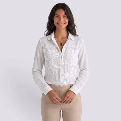 Adriana | Camisa estampada manga larga cuello solapa