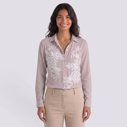 Adriana | Camisa estampada manga larga cuello solapa