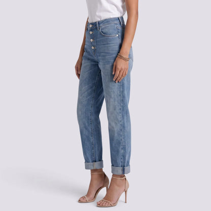 Adriana | Pantalón vaquero recto con pedrería